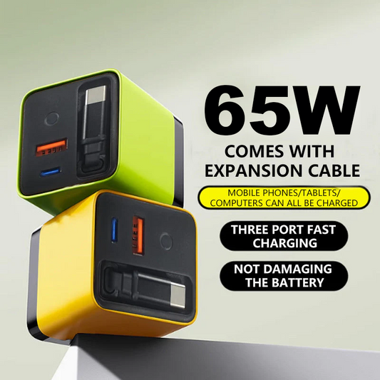 🏆Last Day Special Price £10.99! 🔌65W Fast Charging Phone Charger Block with Retractable 80cm Type‑C