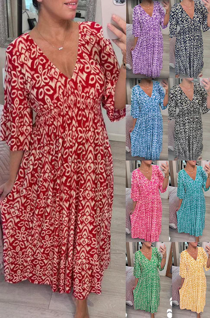 ❤️‍🔥2026 Summer Sale 49% OFF🌷Bohemian Casual Print V-neck Waist Wrap Long Dress