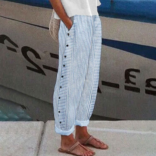 🌷🩵Spring Limited Sale 50% OFF🩵🌷Comfy Blue Striped Side Pocket Pants