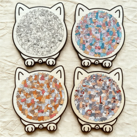 🏆Last day Special Price ￡10.99!!🎁🧩135-Piece Morandi-Colored Cat Shaped Wooden Jigsaw Puzzle