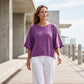 ⏳⏰LAST DAY SALE ONLY ￡10.99!!🔥🌸Women's Solid Color Splicing Loose Five Points Flare Sleeve T-Shirt