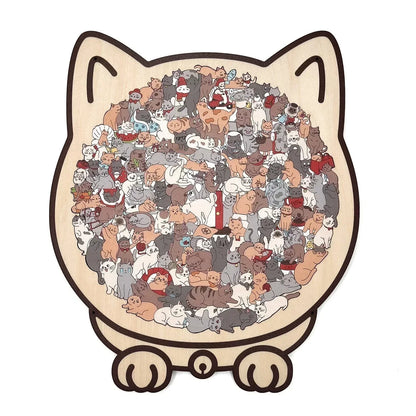 🏆Last day Special Price ￡10.99!!🎁🧩135-Piece Morandi-Colored Cat Shaped Wooden Jigsaw Puzzle