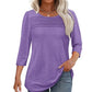 💕Last Day 50% OFF👚2026 Women's 3/4 Length Sleeve Top Pleated Front T-Shirt ✨