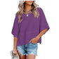 ⏳⏰LAST DAY SALE ONLY ￡10.99!!🔥🌸Women's Solid Color Splicing Loose Five Points Flare Sleeve T-Shirt