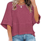 ⏳⏰LAST DAY SALE ONLY ￡10.99!!🔥🌸Women's Solid Color Splicing Loose Five Points Flare Sleeve T-Shirt
