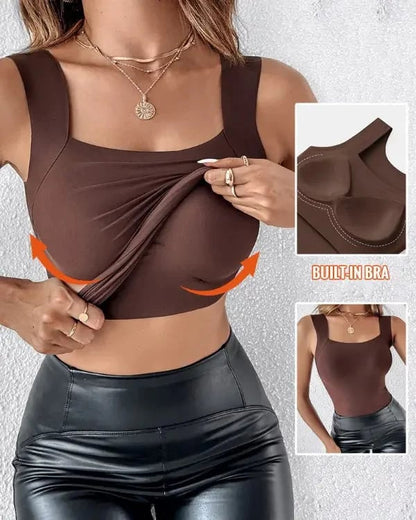 🏆🌟Last Day Special Price ￡6.99!!🎀Women's U Neck Shapewear Built-in Bra Tank High Strechy Sleeveless Slim Fit Tops Camisole