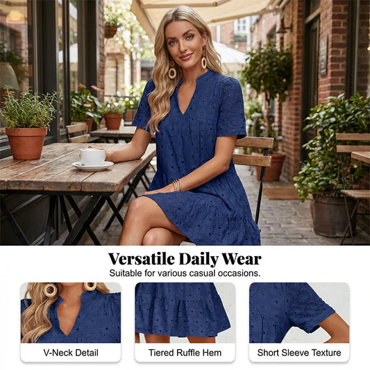 🔥Limited time sale 50% off!!🔥Women’s Lace Dresses Eyelet Casual Flowy Babydoll Swing