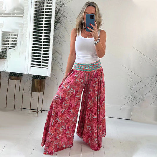 🌺2026 NEW SALES - 49% OFF🌺Ethnic Paisley Print Elastic Patchwork-Waist Lightweight Pants