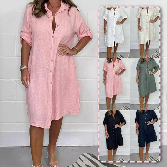 💥2026 Hot Sale 50% OFF🤩Women's Cotton and Linen Button Shirt Dress