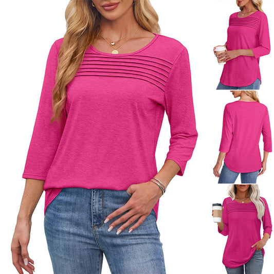 💕Last Day 50% OFF👚2026 Women's 3/4 Length Sleeve Top Pleated Front T-Shirt ✨