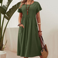 🌸 50% OFF NOW! 👗 Women’s Pleated Short-Sleeve Dress with Pockets – Soft Cotton-Linen Blend ☀️👜
