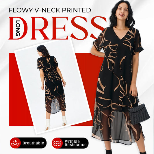 💥Special Sale 53% OFF💝✨Flowy V-Neck Printed Long Dress