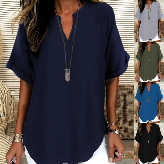🌸Summer Hot Sale 70% OFF👕Fashion Loose Solid Color Short Sleeve Top