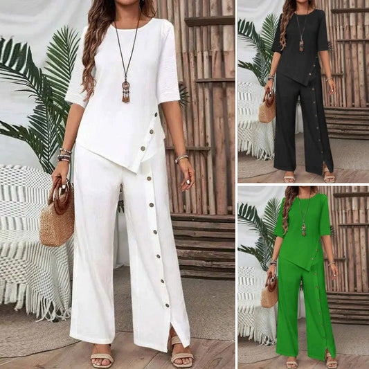 🔥Hot Sale 49% OFF🥰Women's Irregular Hem Top & Wide Leg Pants Two-Piece Set