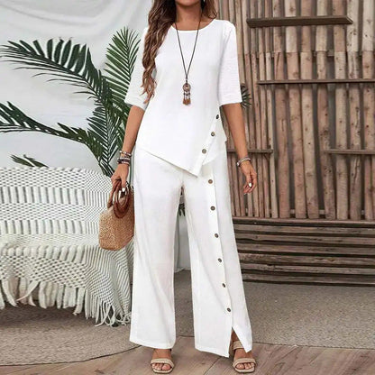 🔥Hot Sale 49% OFF🥰Women's Irregular Hem Top & Wide Leg Pants Two-Piece Set