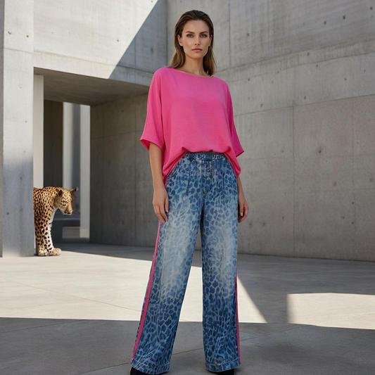 💗LAST DAY SALE 50% OFF!!💃Vibrant Pink Top & Bold Leopard Print Pants Set