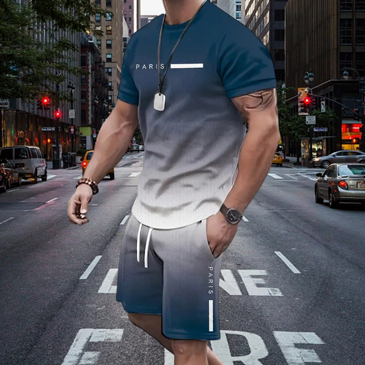 🏆Summer Cool Deal: ONLY ￡13.99!!😎Men's Gradient Color T-Shirt & Shorts Set