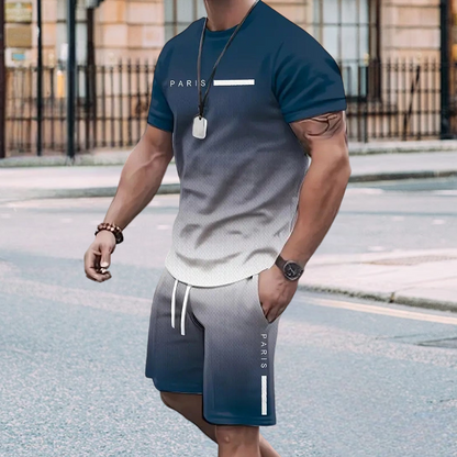 🏆Summer Cool Deal: ONLY ￡13.99!!😎Men's Gradient Color T-Shirt & Shorts Set