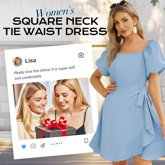 💖Limited Sale 50% OFF💖Women's Square Neck Tie Waist Dress