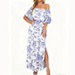 👗 60% OFF NOW! 🌸 Printed Off-Shoulder Short Sleeve Maxi Dress – Floral Print, Ruffled Bodice & Hidden Pockets ✨