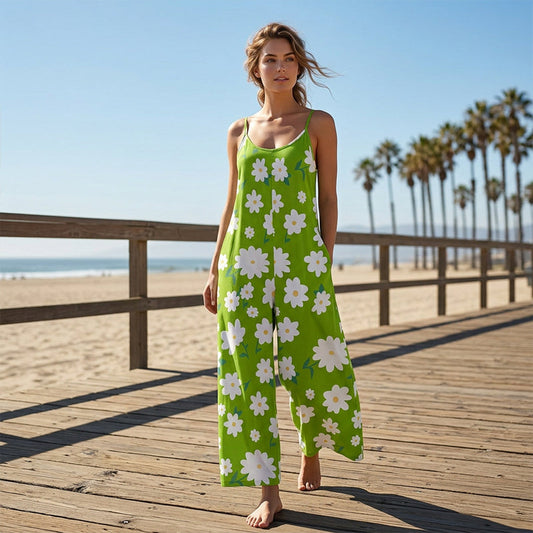 💥👖Last Day Special Price:£ 12.99!!! ⏰Women's Floral Print Wide Leg Jumpsuit – Relaxed Fit, Side Pockets & Breathable – Plus Sizes Available ✨