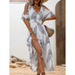 🔥Hot Sale 49% OFF🥰Cold Shoulder Tropical Print Split Maxi Dress