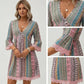 📢📢40% OFF !! ⏰The Bohemian Lace Trim Dress: V-neck, Long Sleeves, All-over Print