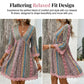 📢📢40% OFF !! ⏰The Bohemian Lace Trim Dress: V-neck, Long Sleeves, All-over Print