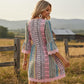 📢📢40% OFF !! ⏰The Bohemian Lace Trim Dress: V-neck, Long Sleeves, All-over Print