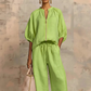 👚 LIMITED-TIME 40% OFF! 👖 Women's Solid Color 2-Piece Tracksuit – Puff Sleeve, Wide Leg, Zipper Detail ✨
