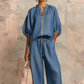 👚 LIMITED-TIME 40% OFF! 👖 Women's Solid Color 2-Piece Tracksuit – Puff Sleeve, Wide Leg, Zipper Detail ✨