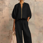👚 LIMITED-TIME 40% OFF! 👖 Women's Solid Color 2-Piece Tracksuit – Puff Sleeve, Wide Leg, Zipper Detail ✨