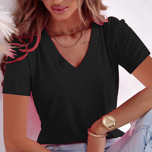 ⏰Hot Sale 50% Off🔥Buy 2 get extra 10% off💃Women's Solid Color V-Neck T-Shirt