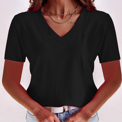 ⏰Hot Sale 50% Off🔥Buy 2 get extra 10% off💃Women's Solid Color V-Neck T-Shirt