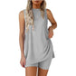 🟣Summer Hot Sale 50% OFF🧊Sleeveless Crewneck Women's 2 Piece Sets Summer Matching Lounge Shorts Set Resort Airport Travel Outfit Split Hem Casual Clothes