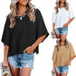 ⏳⏰LAST DAY SALE ONLY ￡10.99!!🔥🌸Women's Solid Color Splicing Loose Five Points Flare Sleeve T-Shirt
