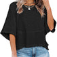 ⏳⏰LAST DAY SALE ONLY ￡10.99!!🔥🌸Women's Solid Color Splicing Loose Five Points Flare Sleeve T-Shirt