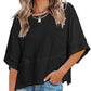 ⏳⏰LAST DAY SALE ONLY ￡10.99!!🔥🌸Women's Solid Color Splicing Loose Five Points Flare Sleeve T-Shirt