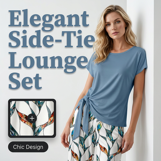 🌿👚👖 52% OFF Women’s Side-Tie Top & Patterned Pants Set ✨– Soft Breathable Blend, Adjustable Waist Definition