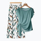 🌿👚👖 52% OFF Women’s Side-Tie Top & Patterned Pants Set ✨– Soft Breathable Blend, Adjustable Waist Definition