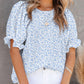 ⏰💥Last Day Special Sale 70% OFF👚Women's Crewneck Smocked Puff Sleeve Floral Print Blouse