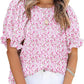 ⏰💥Last Day Special Sale 70% OFF👚Women's Crewneck Smocked Puff Sleeve Floral Print Blouse