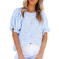 ⏰💥Last Day Special Sale 70% OFF👚Women's Crewneck Smocked Puff Sleeve Floral Print Blouse