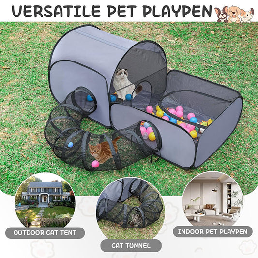 ✨️Last Day 50% OFF☀️PurrHaven™ Large Cat Tunnel – 3-Way Collapsible Play & Lounging Hideout 🐱🎪 Crinkle Sounds • Washable • Non-Toxic Fabric • Perfect for Multi-Cat Homes | Folds Flat for Storage!👍