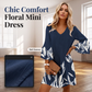 50% off 👗Women V Neck 3/4 Sleeve Floral Print Mini Dress Casual A-Line Tunic Dress