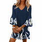 50% off 👗Women V Neck 3/4 Sleeve Floral Print Mini Dress Casual A-Line Tunic Dress