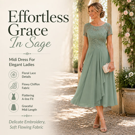 🎉 LIMITED TIME 50% OFF! 👗 Women’s Elegant Round Neck Dress – Lace Detail, Flowing Silhouette & Waist-Defining Fit 🌸