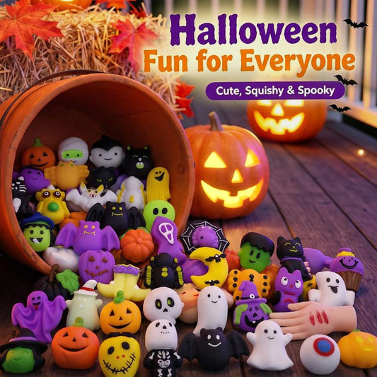 🔥LAST DAY SALE ONLY ￡13.99!!🎁🔥Halloween Squishies Stress Relief Toy Set, Classic Pumpkin/Ghost/Bat Shapes, Super Soft TPR Material with Elastic Squeeze Feel, Washable & Durable, Assorted 24 pcs for Party Favors, Classroom Rewards & Trick-or-Treat
