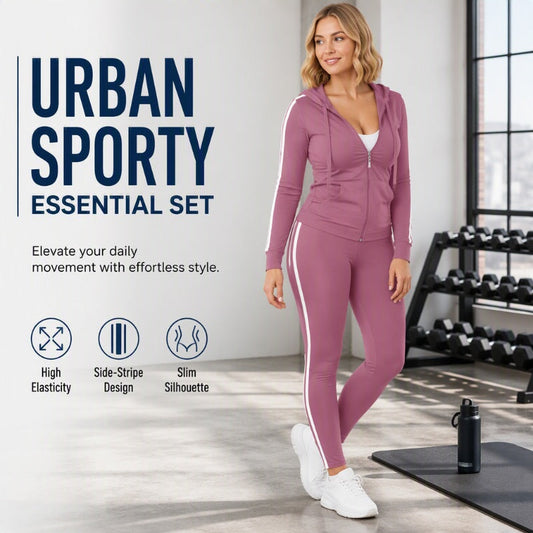 💃HOT SALE 60% OFF🍂 Women's Striped Zip-Up Hoodie & Pants Set – Effortless Comfort & Everyday Style