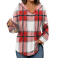 🍂 Easy Everyday Comfort 👚Women's Plaid Hooded Long Sleeve Drawstring V Neck Shirts